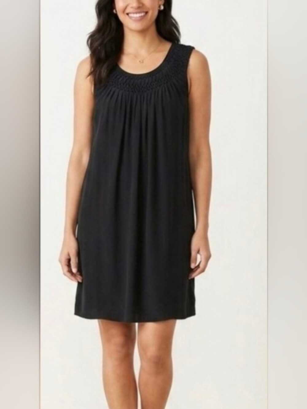 J. Jill 100% Silk Mini Dress Size Small Black Silk Smocked Sleeveless Trapeze